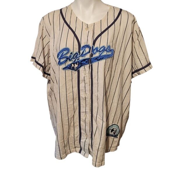 Vintage Big Dogs Jersey Button Up Striped Shirt 90s Womens Blue White 3X 22 24 - Picture 1 of 7